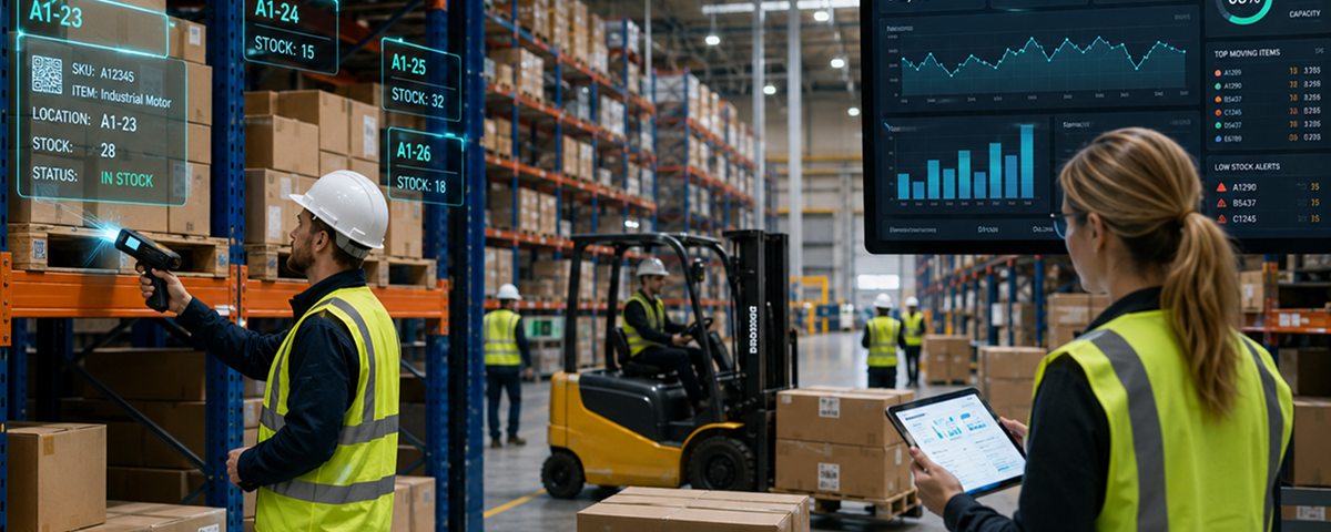 Warehouse with AI inventory tracking