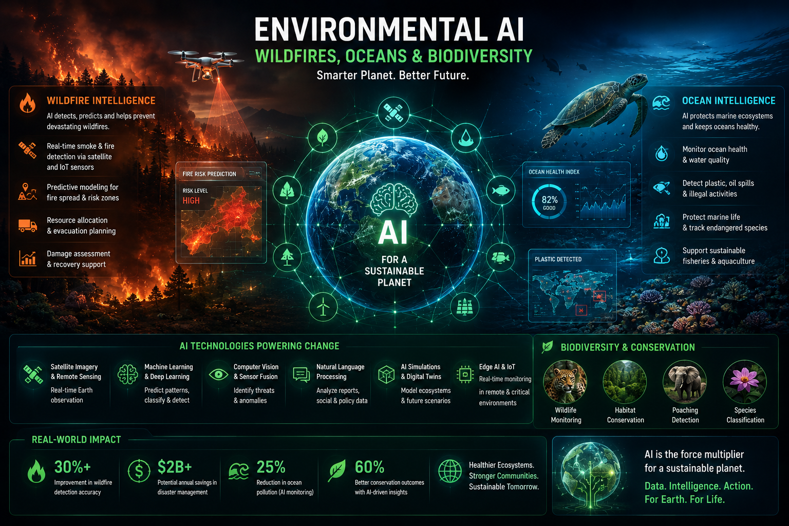 Environmental AI - Wildfires, Oceans and Biodiversity