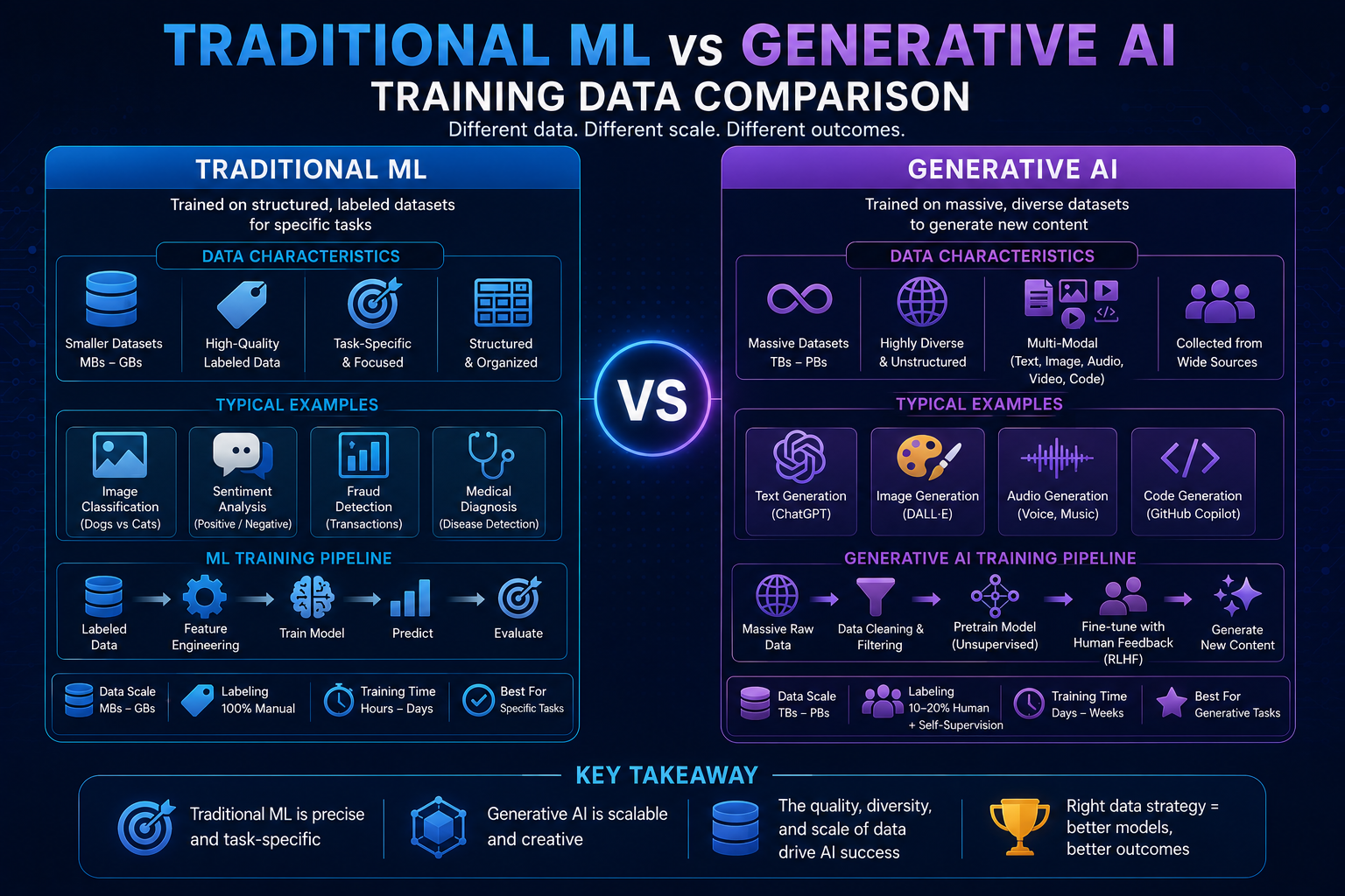 Traditional ML vs Generative AI Training Data Comparison